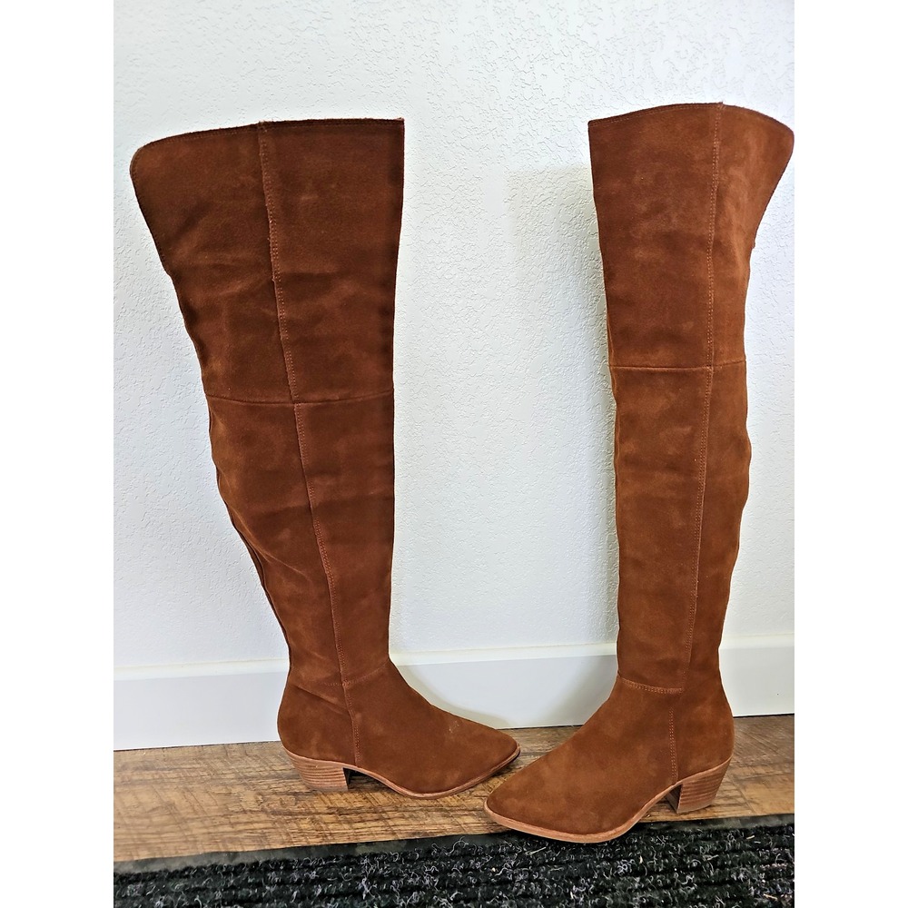 Steve Madden Huntley Cognac Leather Over Knee Boots Pointed Toe Women's 7